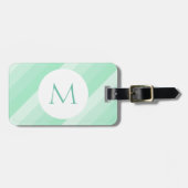 Mint Green Striped Modern Monogram Sjabloon Bagagelabel (Voorkant horizontaal)