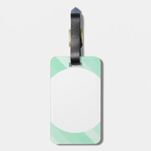Mint Green Striped Modern Monogram Sjabloon Bagagelabel (Achterkant verticaal)
