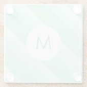 Mint Green Striped Moderne Sjabloon Monogram Glazen Onderzetter (Achterkant)