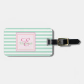 Mint Green Striped Monogram-Gepersonaliseerd Bagagelabel (Voorkant horizontaal)