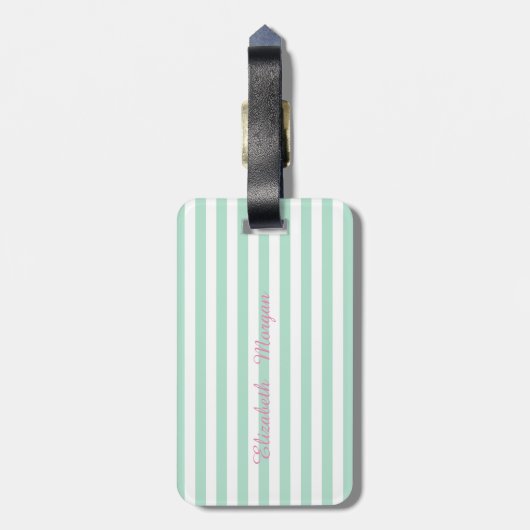 Mint Green Striped Monogram-Gepersonaliseerd Bagagelabel (Achterkant verticaal)