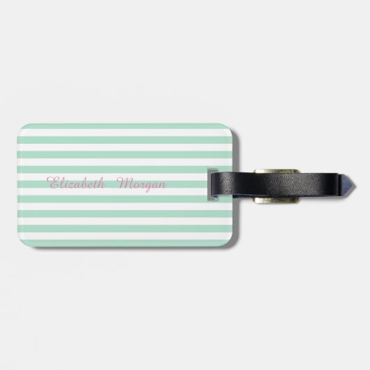 Mint Green Striped Monogram-Gepersonaliseerd Bagagelabel (Achterkant horizontaal)