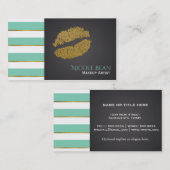 Mint Green Stripes & Faux Gold Shine Lips Chic Visitekaartje (Voorkant / Achterkant)