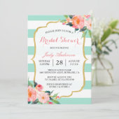 Mint Green Stripes | Floral Chic-Vrijgezellenfeest Kaart (Staand voorkant)