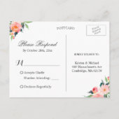 Mint Green Stripes Floral Gold Wedding RSVP Uitnodiging Briefkaart (Achterkant)