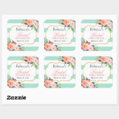 Mint Green Stripes Floral Vrijgezellenfeest Favor Vierkante Sticker (Vel)