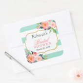 Mint Green Stripes Floral Vrijgezellenfeest Favor Vierkante Sticker (Envelop)