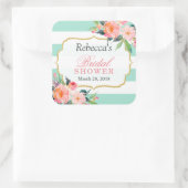 Mint Green Stripes Floral Vrijgezellenfeest Favor Vierkante Sticker (Tas)