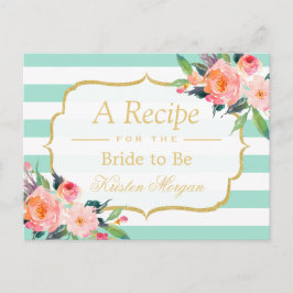 Mint Green Stripes Floral Vrijgezellenfeest Recipe Briefkaart
