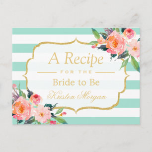 Mint Green Stripes Floral Vrijgezellenfeest Recipe Briefkaart