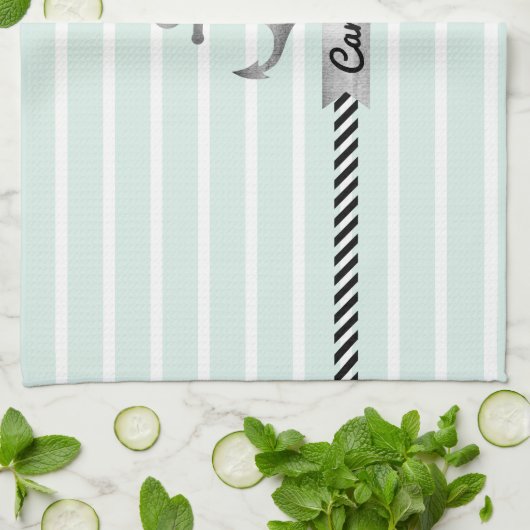 Mint Green Stripes Grey Waterverf Anchor Custom Theedoek (Gevouwen)