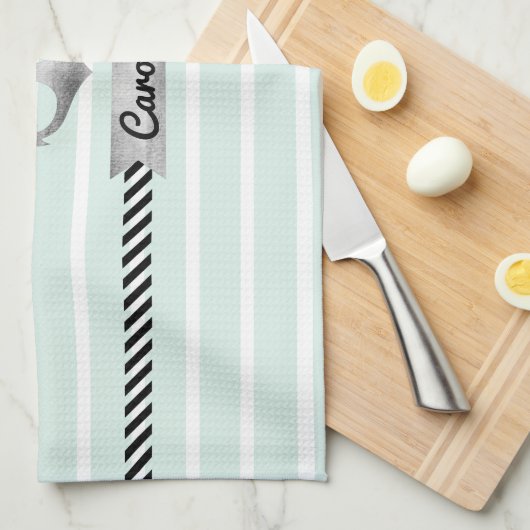 Mint Green Stripes Grey Waterverf Anchor Custom Theedoek (Quarter Fold)