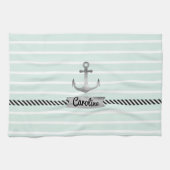 Mint Green Stripes Grey Waterverf Anchor Custom Theedoek (Horizontaal)