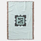 Mint Green Stripes Patroon Zwart Monogram Deken (Voorkant Verticaal)