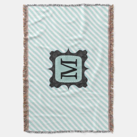  Mint Green Stripes Patroon Zwart Monogram Deken (Voorkant Verticaal)