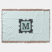  Mint Green Stripes Patroon Zwart Monogram Deken (Voorkant)