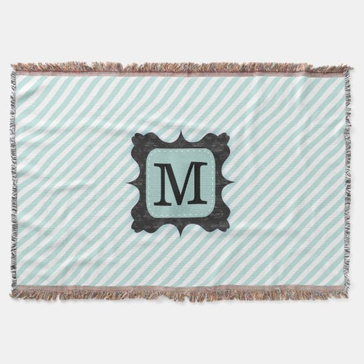 Mint Green Stripes Patroon Zwart Monogram Deken (Voorkant)