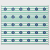 Mint Green Stripes Pattern, Navy Blue Monogram Cadeaupapier (Vlak)