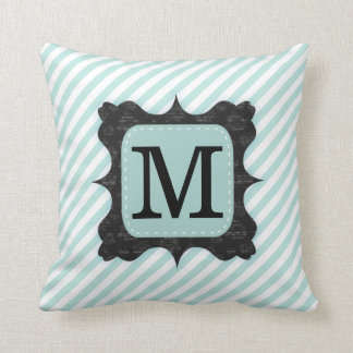 Mint Green Stripes Pattern Zwart Monogram Kussen