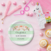 Mint Green Stripes Pink Floral Baby shower Bord (Feest)
