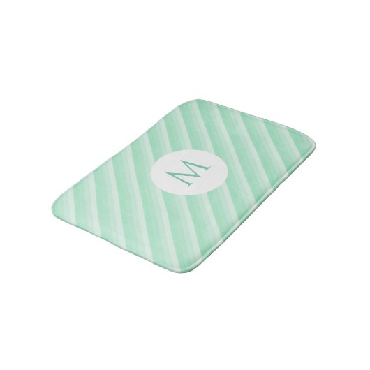 Mint Green Stripes Trendy Modern Monogram Sjabloon Badmat (Gekanteld)