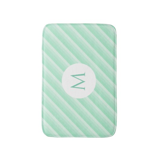 Mint Green Stripes Trendy Modern Monogram Sjabloon Badmat (Voorkant Verticaal)