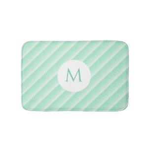 Mint Green Stripes Trendy Modern Monogram Sjabloon Badmat