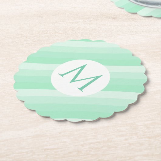 Mint Green Stripes Trendy Modern Monogram Sjabloon Kartonnen Onderzetters (Gekanteld)