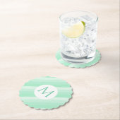 Mint Green Stripes Trendy Modern Monogram Sjabloon Kartonnen Onderzetters (Insitu)