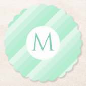Mint Green Stripes Trendy Modern Monogram Sjabloon Kartonnen Onderzetters (Voorkant)