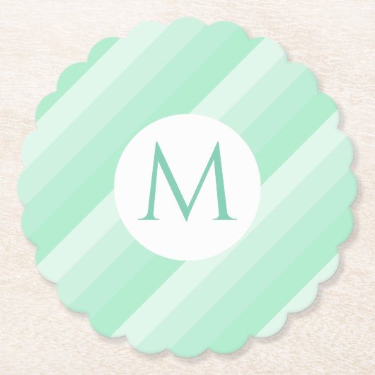 Mint Green Stripes Trendy Modern Monogram Sjabloon Kartonnen Onderzetters (Voorkant)