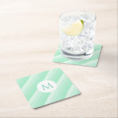 Mint Green Stripes Trendy Monogram Moderne Sjabloo Kartonnen Onderzetters (Insitu)