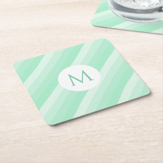 Mint Green Stripes Trendy Monogram Moderne Sjabloo Kartonnen Onderzetters (Schuin)