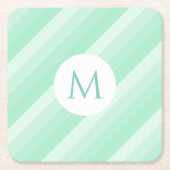 Mint Green Stripes Trendy Monogram Moderne Sjabloo Kartonnen Onderzetters (Voorkant)