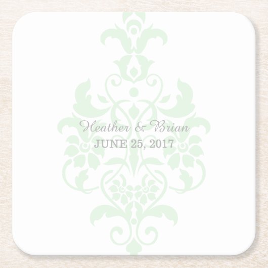 Mint Green Subtle Damask Paper-Onderzetters Kartonnen Onderzetters (Voorkant)