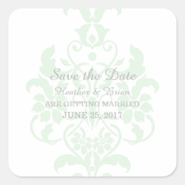 Mint Green Subtle Damask Save the Date Stickers
