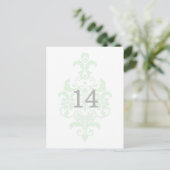 Mint Green Subtle Damask Table Number Briefkaart (Staand voorkant)