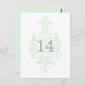 Mint Green Subtle Damask Table Number Briefkaart (Voorkant / Achterkant)