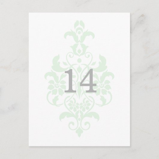 Mint Green Subtle Damask Table Number Briefkaart (Voorkant)