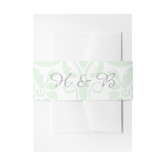 Mint Green Subtle Damask Wedding Belly Bands Uitnodigingen Wikkel (Voorkant Voorbeeld)