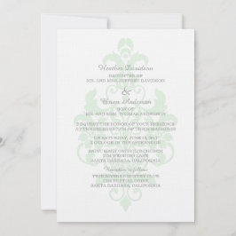 Mint Green Subtle Damask Wedding Invite Kaart