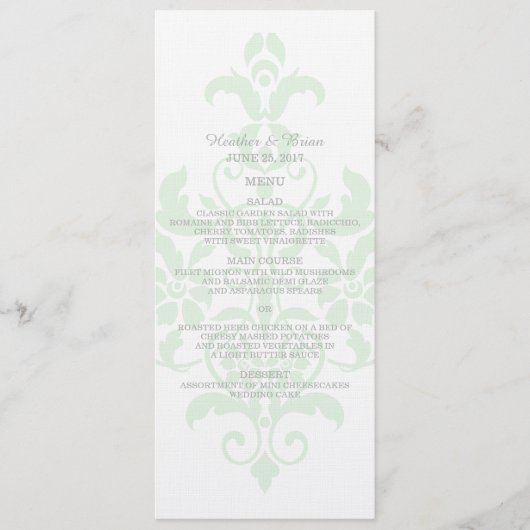Mint Green Subtle Damask Wedding Menu (Voorkant)