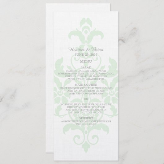 Mint Green Subtle Damask Wedding Menu (Voorkant / Achterkant)