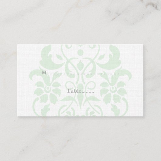 Mint Green Subtle Damask Wedding Place Cards Plaatskaartje (Voorkant)