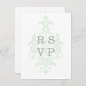 Mint Green Subtle Damask Wedding RSVP Briefkaart (Voorkant / Achterkant)