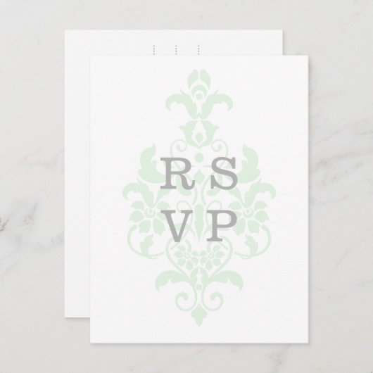 Mint Green Subtle Damask Wedding RSVP Briefkaart (Voorkant / Achterkant)
