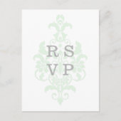 Mint Green Subtle Damask Wedding RSVP Briefkaart (Voorkant)
