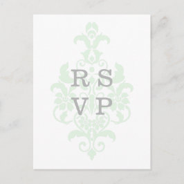 Mint Green Subtle Damask Wedding RSVP Briefkaart