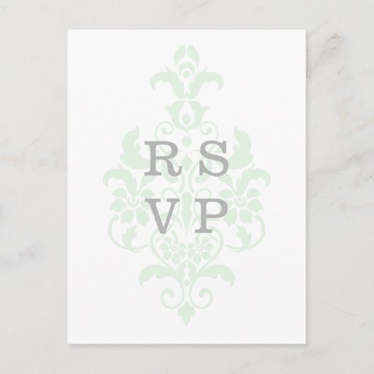 Mint Green Subtle Damask Wedding RSVP Briefkaart (Voorkant)