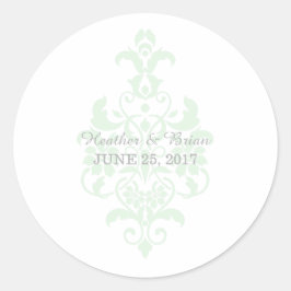 Mint Green Subtle Damask Wedding Stickers
